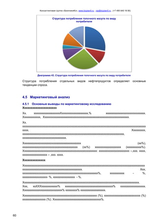 Консалтинговая группа «БизпланиКо», www.bizplan5.ru , vip@bizplan5.ru , (+7 495 645 18 95)

Структура потребления топочного мазута по виду
потребителя

Диаграмма 43. Структура потребления топочного мазута по виду потребителя

Структура потребления
тенденции спроса.

отдельных

видов

нефтепродуктов

определяет

основные

4.5 Маркетинговый анализ
4.5.1 Основные выводы по маркетинговому исследованию
Ххххххххххххххххххххх
Хх.
ххххххххххххххххххХхххххххххххххххххх,%
ххххххххххххххххххххххххххх.
Хххххххххххх, Ххххххххххххххххххххххххххххххххххххххххххххххххххххххххххх.
Хх.
ххххххххххххххххххххххххххххххххххххххххххххххххххххххххххххххххххххххххххххххххххххх
хххх.
Ххххххххх,
хххххххххххххххххххххххххххххххххххххххххххххххххххххххххххххххххххххх,
хххххххххххххххххххххххххххххх.
Хххххххххххххххххххххххххххххххххххххххх
(хх%),
хххххххххххххххххххххххххххххххххххххх
(хх%)
хххххххххххххххххх
(хххххххххх%).
Ххххххххххххххххххххххххххххххххххххххххххххххххххх: ххххххххххххххххххххх –,ххх. хххх,
ххххххххххххххххх – ,ххх. хххх.
Хххххххххххххх
Хххххххххххххххххххххххххххххххххххххххххххххххххххххххххххххххххххххххххххххххххххх
ххххххххххххххххххххххххххххххххххххххххх.
Ххх,
хххххххххххххххххххххххххххххххххххххххххххххххххххх%,
хххххххххх
%,
ххххххххххххххххх- %, ххххххххххххххх - %.
Хххххххххххххххххххххххххххххххххххххххххххххххххххххххххххххххххххххххххххххххх.
Ххх,
ххХХХххххххххххх%
ххххххххххххххххххххххххххххххххх%
ххххххххххххххххх.
Ххххххххххххххххххххххххххх% хххххххх% ххххххххххххххххх.
Ххххххххххххххххххххххххххххххххххххххххххххххххххх (%), ххххххххххххххххххххххххх (%)
хххххххххххххххх (%). Ххххххххххххххххххххххххххххххххх%.

60

 