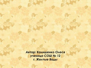 Автор: Калишенко Олеся
ученица СОШ № 12
г. Желтые Воды

 