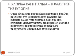 Η ΧΛΩΡΙΔΑ ΚΑΙ Η ΠΑΝΙΔΑ – Η ΒΛΑ΢ΣΗ΢Η
ΣΗ΢ ΕΤΡΩΠΗ΢
 Όπωσ εύπαμε ςτο προηγούμενο μϊθημα η Ευρώπη

βρύςκεται ςτη βόρεια εύκρατ...