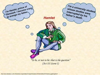 Hamlet 
“To be, or not to be: that is the question” 
(Act III Scene I) 
http://www.dramatour.unito.it/Dramatour-hyperslides/ImmaginiDramatourHS/HamletSkullHCSealous.jpg&imgrefurl= 
 