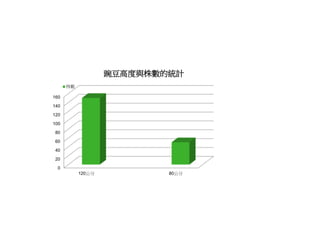0
20
40
60
80
100
120
140
160
120公分 80公分
豌豆高度與株數的統計
株數
 