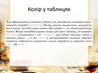 Колір у таблицях
 