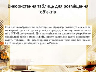 Використання таблиць для розміщення
об’єктів
 