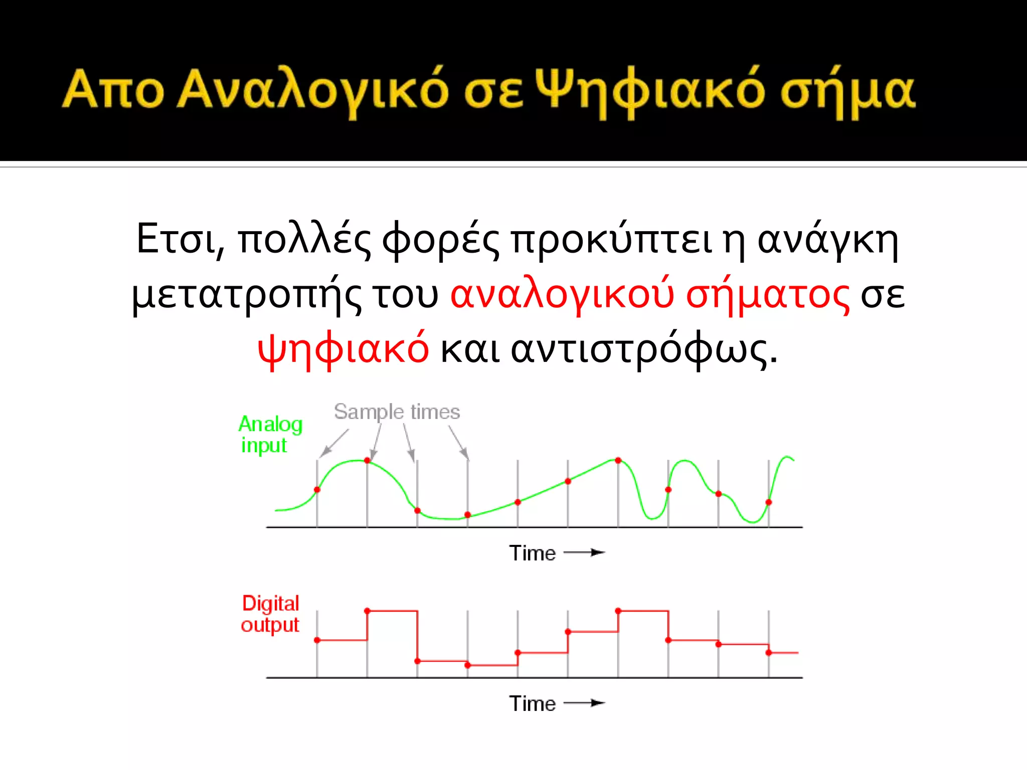 Ετςι, πολλϋσ φορϋσ προκύπτει η ανϊγκη
μετατροπόσ του αναλογικού ςόματοσ ςε
ψηφιακό και αντιςτρόφωσ.
 