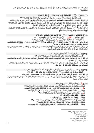 ۱٤
‫ﺍﻟﺑﻘﺭﺓ‬۱٥۳‫ﻥﱠ‬ِ‫)ﺇ‬ ‫ﻗﻭﻟﻪ‬ ‫ﻓﺗﻧﺎﺳﺏ‬ ‫ﻟﻠﻣﺅﻣﻧﻳﻥ‬ ‫ﺍﻟﺧﻁﺎﺏ‬ :َ ّ‫ﷲ‬َ‫ﻊ‬َ‫ﻣ‬‫ﻋﺩﻡ‬ ‫ﻭ‬ ‫ﺍﻟﻌﺑﺎﺩﺓ‬ ‫ﻋﻠﻰ‬ ‫ﺍﻟﻣﺅﻣﻧﻳﻥ‬ ‫ﺻﺑﺭ‬ ‫ﻣﻊ‬ ( َ‫ﻳﻥ‬ِ‫ﺭ‬ِ‫ﺎﺑ‬‫ﱠ‬‫ﺍﻟﺻ‬
‫ﺍﺳﺗﺛﻘ‬‫ﺎﻟﻬﺎ‬6F
۱
)٤۷-٤۸}(....‫۝‬....ٌ‫ﻝ‬ْ‫ﻋَﺩ‬ ‫ﺎ‬َ‫ﻬ‬ْ‫ﻧ‬ِ‫ﻣ‬ ُ‫ﺫ‬َ‫ﺧ‬ ْ‫ﺅ‬ُ‫ﻳ‬ َ‫ﻻ‬ َ‫ﻭ‬ ٌ‫ﺔ‬َ‫ﺎﻋ‬َ‫ﻔ‬َ‫ﺷ‬....{‫ﺍﻟﺑﻘﺭﺓ‬٤۷-٤۸
....}ٌ‫ﻝ‬ْ‫ﻋَﺩ‬َ‫ﻻ‬ َ‫ﻭ‬‫ﺎ‬َ‫ﻬ‬ُ‫ﻌ‬َ‫ﻔ‬‫ﻧ‬َ‫ﺗ‬ٌ‫ﺔ‬َ‫ﻋ‬‫ﺎ‬َ‫ﻔ‬َ‫ﺷ‬.....‫۝‬ِ‫ﺫ‬ِ‫ﺇ‬ َ‫ﻭ‬‫ﻰ‬َ‫ﻠ‬َ‫ﺗ‬ْ‫ﺑ‬‫ﺍ‬َ‫ﻡ‬‫ِﻳ‬‫ﻫ‬‫ﺍ‬َ‫ﺭ‬ْ‫ﺑ‬ِ‫ﺇ‬ُ‫ﻪ‬‫ﱡ‬‫ﺑ‬َ‫ﺭ‬ٍ‫ﺕ‬‫ﺎ‬َ‫ﻣ‬ِ‫ﻠ‬َ‫ﻛ‬ِ‫ﺑ‬‫{ﺍﻟﺑﻘﺭﺓ‬ ‫ُﻥﱠ‬‫ﻬ‬‫ﱠ‬‫ﻣ‬َ‫ﺗ‬َ‫ﺄ‬َ‫ﻓ‬۱۲۳
‫ﺍﻟﺑﻘﺭﺓ‬ ‫ﻓﻲ‬٤۷-٤۸‫ﻭ‬ ‫ﻟﻠﻌﻠﻣﺎء‬ ‫ﻣﻭﺟﻪ‬ ‫ﺍﻟﺧﻁﺎﺏ‬ :‫ﺍﻟﻛﺗﺎﺏ‬ ‫ﻳﺗﻠﻭﻥ‬ ‫ﻭ‬ ‫ﺑﺎﻟﺑﺭ‬ ‫ﺍﻟﻧﺎﺱ‬ ‫ﻳﺄﻣﺭﻭﻥ‬ ‫ﺍﻟﺫﻳﻥ‬ ‫ﺇﺳﺭﺍﺋﻳﻝ‬ ‫ﺑﻧﻲ‬ ‫ﻣﻥ‬ ‫ﺍﻟﻛﺑﺭﺍء‬
‫ﺷﻔﺎﻋﺗﻬﻡ‬ ‫ﺗﻘﺑﻝ‬ ‫ﻓﻼ‬ ‫ﺃﻧﻔﺳﻬﻡ‬ ‫ﻳﻧﺳﻭﻥ‬ ‫ﻷﻧﻬﻡ‬ ‫ﻟﻛﻥ‬ ‫ﻭ‬ ‫ﻏﻳﺭﻫﻡ‬ ‫ﻓﻲ‬ ‫ﺷﻔﺎﻋﺗﻬﻡ‬ ‫ﺗﻘﺑﻝ‬ ‫ﺃﻥ‬ ‫ﺍﻟﻣﻣﻛﻥ‬ ‫ﻣﻥ‬ ‫ﻛﺎﻥ‬ ‫ﻓﻬﺅﻻء‬-‫ﺍﻟﺷﻔﺎﻋﺔ‬ ‫ﻷﻥ‬
‫ﻟﻪ‬ ‫ﺍﻟﻣﺷﻔﻭﻉ‬ ‫ﺗﻧﻔﻊ‬ ‫ﻭ‬ ‫ﺍﻟﺷﺎﻓﻊ‬ ‫ﻣﻥ‬ ‫ﺗﻘﺑﻝ‬7F
۲
-) ‫ﻗﻭﻟﻪ‬ ‫ﺫﻟﻙ‬ ‫ﻓﻧﺎﺳﺏ‬َ‫ﻻ‬ُ‫ﻝ‬َ‫ﺑ‬ْ‫ﻘ‬ُ‫ﻳ‬‫ﺎ‬َ‫ﻬ‬ْ‫ﻧ‬ِ‫ﻣ‬(ٌ‫ﺔ‬َ‫ﻋ‬‫ﺎ‬َ‫ﻔ‬َ‫ﺷ‬
‫ﺍﻟﺑﻘﺭﺓ‬ ‫ﻓﻲ‬ ‫ﺃﻣﺎ‬۱۲۳‫ﺍﻟﺷﺎﻓﻌ‬ ‫ﺷﻔﺎﻋﺔ‬ ‫ﺗﻧﻔﻌﻬﻡ‬ ‫ﻻ‬ ‫ﻭ‬ ‫ﺃﻧﻔﺳﻬﻡ‬ ‫ﻓﺩﺍء‬ ‫ﻳﺳﺗﻁﻳﻌﻭﻥ‬ ‫ﻻ‬ ‫ﺍﻟﺫﻳﻥ‬ ‫ﺍﻟﻛﺗﺎﺏ‬ ‫ﺃﻫﻝ‬ ‫ﻋﺎﻣﺔ‬ ‫ﻋﻥ‬ ‫ﻓﺎﻟﺣﺩﻳﺙ‬ :‫ﻳﻥ‬
َ‫ﻻ‬ َ‫ﻭ‬ )‫ﻗﻭﻟﻪ‬ ‫ﺫﻟﻙ‬ ‫ﻓﻧﺎﺳﺏ‬ ‫ﻟﻬﻡ‬‫ﺎ‬َ‫ﻬ‬ُ‫ﻌ‬َ‫ﻔ‬‫ﻧ‬َ‫ﺗ‬(ٌ‫ﺔ‬َ‫ﻋ‬‫ﺎ‬َ‫ﻔ‬َ‫ﺷ‬
)٤۹}(ْ‫ﻡ‬ُ‫ﻛ‬‫ﺎ‬َ‫ﻧ‬ْ‫ﻳ‬‫ﱠ‬‫ﺟ‬َ‫ﻧ‬ ْ‫ﺫ‬ِ‫ﺇ‬ َ‫ﻭ‬....َ‫ُﻭﻥ‬‫ﺣ‬‫ﱢ‬‫ﺑ‬َ‫ﺫ‬ُ‫ﻳ‬....‫۝‬ْ‫ﻡ‬ُ‫ﻛ‬‫ﺎ‬َ‫ﻧ‬ْ‫ﻳ‬َ‫ﺟ‬ْ‫ﻧ‬َ‫ﺄ‬َ‫ﻓ‬ َ‫ﺭ‬ْ‫ﺣ‬َ‫ﺑ‬ْ‫ﻟ‬‫ﺍ‬ ُ‫ﻡ‬ُ‫ﻛ‬ِ‫ﺑ‬ ‫ﺎ‬َ‫ﻧ‬ْ‫ﻗ‬َ‫ﺭ‬َ‫ﻓ‬ ْ‫ﺫ‬ِ‫ﺇ‬ َ‫ﻭ‬‫ﺍﻟﺑﻘﺭﺓ‬ {٤۹
ْ‫ﺫ‬ِ‫ﺇ‬ َ‫}ﻭ‬‫ﻡ‬ُ‫ﻛ‬‫ﺎ‬َ‫ﻧ‬ْ‫ﻳ‬َ‫ﻧﺟ‬َ‫ﺃ‬.....َ‫ﻭﻥ‬ُ‫ﻠ‬‫ﱢ‬‫ﺗ‬َ‫ﻘ‬ُ‫ﻳ‬.....‫۝‬‫ﺎ‬َ‫ﻧ‬ْ‫َﺩ‬‫ﻋ‬‫ﺍ‬ َ‫ﻭ‬ َ‫ﻭ‬‫ﻰ‬َ‫ﺳ‬‫ﻭ‬ُ‫ﻣ‬َ‫ِﻳﻥ‬‫ﺛ‬َ‫ﻼ‬َ‫ﺛ‬ْ‫ﻳ‬َ‫ﻟ‬‫{ﺍﻷﻋﺭﺍﻑ‬ً‫ﺔ‬َ‫ﻠ‬۱٤۱
}ْ‫ﺍ‬‫ﻭ‬ُ‫ﺭ‬ُ‫ﻛ‬ْ‫ﺍﺫ‬َ‫ﺔ‬َ‫ﻣ‬ْ‫ِﻌ‬‫ﻧ‬ِ ّ‫ﷲ‬ْ‫ﻡ‬ُ‫ﻛ‬ْ‫ﻳ‬َ‫ﻠ‬َ‫ﻋ‬ْ‫ﺫ‬ِ‫ﺇ‬‫ﻡ‬ُ‫ﻛ‬‫ﺎ‬َ‫ﻧﺟ‬َ‫ﺃ‬.....َ‫ﻭ‬..... َ‫ُﻭﻥ‬‫ﺣ‬‫ﱢ‬‫ﺑ‬َ‫ﺫ‬ُ‫ﻳ‬‫۝‬ْ‫ﺫ‬ِ‫ﺇ‬ َ‫ﻭ‬َ‫ﻥ‬‫ﱠ‬‫ﺫ‬َ‫ﺄ‬َ‫ﺗ‬‫ﱡ‬‫ﺑ‬َ‫ﺭ‬ْ‫ﻡ‬ُ‫ﻛ‬‫{ﺇﺑﺭﺍﻫﻳﻡ‬٦
) ‫ﻗﺎﻝ‬ : ‫ﺍﻷﻋﺭﺍﻑ‬ ‫ﻓﻲ‬َ‫ﻭﻥ‬ُ‫ﻠ‬‫ﱢ‬‫ﺗ‬َ‫ﻘ‬ُ‫ﻳ‬) ‫ﻣﻥ‬ ‫ﺑﺩﻻ‬ (َ‫ُﻭﻥ‬‫ﺣ‬‫ﱢ‬‫ﺑ‬َ‫ﺫ‬ُ‫ﻳ‬‫ﺍﻵﻳﺔ‬ ‫ﻓﻲ‬ ‫ﻗﺑﻠﻬﺎ‬ ‫ﻗﺎﻝ‬ ‫ﻷﻧﻪ‬ (۱۲۷) ‫ﻓﺭﻋﻭﻥ‬ ‫ﻟﺳﺎﻥ‬ ‫ﻋﻠﻰ‬‫ﱢ‬‫ﺗ‬َ‫ﻘ‬ُ‫ﻧ‬َ‫ﺳ‬ُ‫ﻝ‬ْ‫ﻡ‬ُ‫ﻫ‬‫ﺎء‬َ‫ﻧ‬ْ‫ﺑ‬َ‫ﺃ‬‫ـﻲ‬ِ‫ﻳ‬ْ‫ﺣ‬َ‫ﺗ‬ْ‫ﺳ‬َ‫ﻧ‬ َ‫ﻭ‬
ْ‫ﻡ‬ُ‫ﻫ‬‫ﺎء‬َ‫ﺳ‬ِ‫ﻧ‬‫ﺑﻪ‬ ‫ﻫﺩﺩ‬ ‫ﻣﺎ‬ ‫ﻓﻌﻝ‬ ‫ﻓﻘﺩ‬ ‫ﻓﻌﻠﻪ‬ ‫ﻭ‬ ‫ﻗﻭﻟﻪ‬ ‫ﺑﻳﻥ‬ ‫ﻓﻧﺎﺳﺏ‬ (8F
۳
ْ‫ﻡ‬ُ‫ﻫ‬ْ‫ﺭ‬‫ﱢ‬‫ﻛ‬َ‫ﺫ‬ َ‫)ﻭ‬ ‫ﻷﺑﺭﺍﻫﻳﻡ‬ ‫ﺗﻌﺎﻟﻰ‬ ‫ﻗﻭﻟﻪ‬ ‫ﺗﻘﺩﻡ‬ : ‫ﺇﺑﺭﺍﻫﻳﻡ‬ ‫ﻓﻲ‬ِ‫ﺎﻡ‬‫ﱠ‬‫ﻳ‬َ‫ﺄ‬ِ‫ﺑ‬‫ﺳﻭﻡ‬ ‫ﻋﻠﻰ‬ ‫ﺍﻟﺗﺫﺑﻳﺢ‬ ‫ﻋﻁﻑ‬ ‫ﻓﻧﺎﺳﺏ‬ ‫ﻟﻬﺎ‬ ‫ﺗﻌﺭﺿﻭﺍ‬ ‫ﺍﻟﺗﻲ‬ ‫ﺍﻟﻣﺣﻥ‬ ‫ﺑﺗﻌﺩﺍﺩ‬ ‫ﻓﺄﻣﺭﻩ‬ (ِ ّ‫ﷲ‬
‫ﻗ‬ ‫،ﻛﺄﻧﻪ‬ ‫ﺁﺧﺭ‬ ‫ﻧﻭﻉ‬ ‫ﺃﻧﻪ‬ ‫ﻋﻠﻰ‬ ‫ﻟﻠﺩﻻﻟﺔ‬ ‫ﺍﻟﻌﺫﺍﺏ‬‫ﻳﺫﺑﺣﻭﻥ‬ ‫ﻭ‬ ‫:ﻳﻌﺫﺑﻭﻧﻛﻡ‬ ‫ﺎﻝ‬9F
٤
)٥۱}(ْ‫ﺫ‬ِ‫ﺇ‬ َ‫ﻭ‬.....َ‫ﻝ‬ْ‫ِﺟ‬‫ﻌ‬ْ‫ﻟ‬‫ﺍ‬ ُ‫ﻡ‬ُ‫ﺗ‬ْ‫ﺫ‬َ‫ﺧ‬‫ﱠ‬‫ﺗ‬‫ﺍ‬ ‫ﱠ‬‫ﻡ‬ُ‫ﺛ‬ ً‫ﺔ‬َ‫ﻠ‬ْ‫ﻳ‬َ‫ﻟ‬ َ‫ِﻳﻥ‬‫ﻌ‬َ‫ﺑ‬ْ‫ﺭ‬َ‫ﺃ‬‫{ﺍﻟﺑﻘﺭﺓ‬٥۱
.....‫}ﻭ‬َ‫ِﻳﻥ‬‫ﺛ‬َ‫ﻼ‬َ‫ﺛ‬ً‫ﺔ‬َ‫ﻠ‬ْ‫ﻳ‬َ‫ﻟ‬‫َﺎ‬‫ﻫ‬‫ﺎ‬َ‫ﻧ‬ْ‫ﻣ‬َ‫ﻣ‬ْ‫ﺗ‬َ‫ﺃ‬ َ‫ﻭ‬ٍ‫ﺭ‬ْ‫ﺷ‬َ‫ﻌ‬ِ‫ﺑ‬‫ﱠ‬‫ﻡ‬َ‫ﺗ‬َ‫ﻓ‬ُ‫ﺎﺕ‬َ‫ﻘ‬‫ِﻳ‬‫ﻣ‬ِ‫ﻪ‬‫ﱢ‬‫ﺑ‬َ‫ﺭ‬َ‫ِﻳﻥ‬‫ﻌ‬َ‫ﺑ‬ْ‫ﺭ‬َ‫ﺃ‬‫{ﺍﻷﻋﺭﺍﻑ‬ً‫ﺔ‬َ‫ﻠ‬ْ‫ﻳ‬َ‫ﻟ‬۱٤۲
‫ﻣﻭﺳﻰ‬ ‫ﻣﻭﺍﻋﺩﺓ‬ ‫ﺫﻛﺭ‬ ‫:ﺟﺎء‬ ‫ﺍﻟﺑﻘﺭﺓ‬ ‫ﻓﻲ‬‫ﺍﻟﺳﻼﻡ‬ ‫ﻋﻠﻳﻪ‬‫ﻓﻧﺎﺳﺏ‬ ‫ﷲ‬ ‫ﺑﻬﺎ‬ ‫ﻳﺫﻛﺭﻫﻡ‬ ‫ﺍﻟﺗﻲ‬ ‫ﺇﺳﺭﺍﺋﻳﻝ‬ ‫ﺑﻧﻲ‬ ‫ﻗﺻﺔ‬ ‫ﻓﻲ‬ ‫ﺍﻷﺣﺩﺍﺙ‬ ‫ﻛﺄﺣﺩ‬ ‫ﺗﻔﺎﺻﻳﻝ‬ ‫ﺑﺩﻭﻥ‬
‫ﺍﻟﺗﻔﺎﺻﻳﻝ‬ ‫ﺫﻛﺭ‬ ‫ﻭﻋﺩﻡ‬ ‫ﺍﻹﺧﺗﺻﺎﺭ‬
‫ﺍﻟﺗﻲ‬ ‫ﺍﻟﻣﺩﺓ‬ ‫ﺗﻔﺎﺻﻳﻝ‬ ‫ﺫﻛﺭ‬ ‫ﻓﻧﺎﺳﺏ‬ ‫ﺍﻟﺭﺅﻳﺔ‬ ‫ﻁﻠﺏ‬ ‫ﻭ‬ ‫ﻟﻣﻭﺳﻰ‬ ‫ﷲ‬ ‫ﻛﻛﻼﻡ‬ ‫ﺍﻟﻣﻭﺍﻋﺩﺓ‬ ‫ﻫﺫﻩ‬ ‫ﻓﻲ‬ ‫ﺣﺩﺙ‬ ‫ﻣﺎ‬ ‫ﺗﻔﺻﻳﻝ‬ ‫ﻓﻲ‬ ‫ﺍﻟﺳﻳﺎﻕ‬ : ‫ﺍﻷﻋﺭﺍﻑ‬ ‫ﻓﻲ‬
‫ﺛﻡ‬ ‫ﻟﻳﻠﺔ‬ ‫ﺛﻼﺛﻳﻥ‬ ‫ﻛﺎﻧﺕ‬ ‫ﺣﻳﺙ‬ ‫ﻣﻭﺳﻰ‬ ‫ﻗﺿﺎﻫﺎ‬‫ﻋﺷﺭﺍ‬ ‫ﺯﻳﺩﺕ‬10F
٥
)٥۱}(ً‫ﺔ‬َ‫ﻠ‬ْ‫ﻳ‬َ‫ﻟ‬ َ‫ِﻳﻥ‬‫ﻌ‬َ‫ﺑ‬ْ‫ﺭ‬َ‫ﺃ‬ ٰ‫ﻰ‬َ‫ﺳ‬‫ﻭ‬ُ‫ﻣ‬ ‫ﺎ‬َ‫ﻧ‬ْ‫َﺩ‬‫ﻋ‬‫ﺍ‬ َ‫ﻭ‬ ْ‫ﺫ‬ِ‫ﺇ‬ َ‫ﻭ‬....‫۝‬َ‫ُﻭﻥ‬‫ﺭ‬ُ‫ﻛ‬ْ‫ﺷ‬َ‫ﺗ‬ ْ‫ﻡ‬ُ‫ﻛ‬‫ﱠ‬‫ﻠ‬َ‫ﻌ‬َ‫ﻟ‬ َ‫ﻙ‬ِ‫ﻟ‬ َٰ‫ﺫ‬ ِ‫ﺩ‬ْ‫ﻌ‬َ‫ﺑ‬ ْ‫ِﻥ‬‫ﻣ‬ ْ‫ﻡ‬ُ‫ﻛ‬ْ‫ﻧ‬َ‫ﻋ‬ ‫ﺎ‬َ‫ﻧ‬ ْ‫ﻭ‬َ‫ﻔ‬َ‫ﻋ‬ ‫ﱠ‬‫ﻡ‬ُ‫ﺛ‬{‫ﺍﻟﺑﻘﺭﺓ‬٥۱
}ْ‫ﺩ‬َ‫ﻘ‬َ‫ﻟ‬ َ‫ﻭ‬‫ﻡ‬ُ‫ﻛ‬‫ﺎء‬َ‫ﺟ‬‫ﻰ‬َ‫ﺳ‬‫ﻭ‬‫ﱡ‬‫ﻣ‬ِ‫ﺕ‬‫ﺎ‬َ‫ﻧ‬‫ﱢ‬‫ﻳ‬َ‫ﺑ‬ْ‫ﻟ‬‫ﺎ‬ِ‫ﺑ‬.....‫۝‬ْ‫ﺫ‬ِ‫ﺇ‬ َ‫ﻭ‬‫ﺎ‬َ‫ﻧ‬ْ‫ﺫ‬َ‫ﺧ‬َ‫ﺃ‬ْ‫ﻡ‬ُ‫ﻛ‬َ‫ﻗ‬‫ﺎ‬َ‫ﺛ‬‫ِﻳ‬‫ﻣ‬‫ﺎ‬َ‫ﻧ‬ْ‫ﻌ‬َ‫ﻓ‬َ‫ﺭ‬ َ‫ﻭ‬َ‫ﻗ‬ ْ‫ﻭ‬َ‫ﻓ‬ُ‫ﻡ‬ُ‫ﻛ‬‫ﺍﻟﺑﻘﺭﺓ‬ {َ‫ﻭﺭ‬‫ﱡ‬‫ﻁ‬‫ﺍﻟ‬۹۲
‫ﺍﻟﺑﻘﺭﺓ‬ ‫ﻓﻲ‬٥۱‫ﻋﻧﻬﻡ‬ ‫ﺗﻌﺎﻟﻰ‬ ‫ﻭ‬ ‫ﺳﺑﺣﺎﻧﻪ‬ ‫ﻋﻔﻭﻩ‬ ‫ﺫﻛﺭ‬ ‫ﺫﻟﻙ‬ ‫ﻓﻧﺎﺳﺏ‬ ‫ﺇﺳﺭﺍﺋﻳﻝ‬ ‫ﺑﻧﻲ‬ ‫ﻋﻠﻰ‬ ‫ﷲ‬ ‫ﻧﻌﻡ‬ ‫ﺗﻌﺩﺍﺩ‬ ‫ﻓﻲ‬ ‫ﺍﻟﺳﻳﺎﻕ‬ :
‫ﺍﻟﺑﻘﺭﺓ‬ ‫ﻓﻲ‬ ‫ﺃﻣﺎ‬۹۲:‫ﻭ‬ ‫ﻟﻠﻣﻳﺛﺎﻕ‬ ‫ﻧﻘﺿﻬﻡ‬ ‫ﺫﻛﺭ‬ ‫ﺑﻝ‬ ‫ﻋﻧﻬﻡ‬ ‫ﺍﻟﻌﻔﻭ‬ ‫ﺫﻛﺭ‬ ‫ﻋﺩﻡ‬ ‫ﺫﻟﻙ‬ ‫ﻓﻧﺎﺳﺏ‬ ‫ﺇﻳﻣﺎﻧﻬﻡ‬ ‫ﻋﺩﻡ‬ ‫ﺑﺳﺑﺏ‬ ‫ﺇﺳﺭﺍﺋﻳﻝ‬ ‫ﺑﻧﻲ‬ ‫ﺫﻡ‬ ‫ﻓﻲ‬ ‫ﻓﺎﻟﺳﻳﺎﻕ‬
‫ﻋﺻﻳﻧﺎ‬ ‫ﻭ‬ ‫ﺳﻣﻌﻧﺎ‬ ‫ﻗﻭﻟﻬﻡ‬
)٥۳(}ْ‫ﺫ‬ِ‫ﺇ‬ َ‫ﻭ‬....َ‫ﺎﻥ‬َ‫ﻗ‬ْ‫ﺭ‬ُ‫ﻔ‬ْ‫ﻟ‬‫ﺍ‬ َ‫ﻭ‬ْ‫ﻡ‬ُ‫ﻛ‬‫ﱠ‬‫ﻠ‬َ‫ﻌ‬َ‫ﻟ‬َ‫ُﻭﻥ‬‫ﺩ‬َ‫ﺗ‬ْ‫ﻬ‬َ‫ﺗ‬{‫ﺍﻟﺑﻘﺭﺓ‬٥۳
}ْ‫ﺩ‬َ‫ﻘ‬َ‫ﻟ‬ َ‫ﻭ‬....‫ﺎ‬َ‫ﻧ‬ْ‫ﻳ‬‫ﱠ‬‫ﻔ‬َ‫ﻗ‬ َ‫ﻭ‬‫ِﻥ‬‫ﻣ‬ِ‫ﻩ‬ِ‫ﺩ‬ْ‫ﻌ‬َ‫ﺑ‬ِ‫ﻝ‬ُ‫ﺳ‬‫ﱡ‬‫ﺭ‬‫ﺎﻟ‬ِ‫ﺑ‬‫ﺎ‬َ‫ﻧ‬ْ‫ﻳ‬َ‫ﺗ‬‫ﺁ‬ َ‫ﻭ‬َ‫ﺳ‬‫ِﻳ‬‫ﻋ‬‫ﻰ‬َ‫ْﻥ‬‫ﺑ‬‫ﺍ‬َ‫ﻡ‬َ‫ﻳ‬ْ‫ﺭ‬َ‫ﻣ‬ِ‫ﺕ‬‫ﺎ‬َ‫ﻧ‬‫ﱢ‬‫ﻳ‬َ‫ﺑ‬ْ‫ﻟ‬‫ﺍ‬ُ‫ﻩ‬‫ﺎ‬َ‫ﻧ‬ْ‫ﱠﺩ‬‫ﻳ‬َ‫ﺃ‬ َ‫ﻭ‬ِ‫ﻭﺡ‬ُ‫ﺭ‬ِ‫ﺑ‬ِ‫ُﺱ‬‫ﺩ‬ُ‫ﻘ‬ْ‫ﻟ‬‫ﺍ‬{‫ﺍﻟﺑﻘﺭﺓ‬۸۷
}‫ﱠ‬‫ﻡ‬ُ‫ﺛ‬....ً‫ﺎ‬‫ﺎﻣ‬َ‫ﻣ‬َ‫ﺗ‬‫ﻰ‬َ‫ﻠ‬َ‫ﻋ‬َ‫ِﻱ‬‫ﺫ‬‫ﱠ‬‫ﻟ‬‫ﺍ‬َ‫َﻥ‬‫ﺳ‬ْ‫ﺣ‬َ‫ﺃ‬ً‫ﻼ‬‫ﻳ‬ ِ‫ﺻ‬ْ‫ﻔ‬َ‫ﺗ‬ َ‫ﻭ‬‫ﱢ‬‫ﻝ‬ُ‫ﻛ‬‫ﱢ‬‫ﻟ‬ٍ‫ء‬ ْ‫ﻲ‬َ‫ﺷ‬‫ًﻯ‬‫ﺩ‬ُ‫ﻫ‬ َ‫ﻭ‬ً‫ﺔ‬َ‫ﻣ‬ْ‫ﺣ‬َ‫ﺭ‬ َ‫ﻭ‬‫ﻡ‬ُ‫ﻬ‬‫ﱠ‬‫ﻠ‬َ‫ﻌ‬‫ﱠ‬‫ﻟ‬‫ﺎء‬َ‫ﻘ‬ِ‫ﻠ‬ِ‫ﺑ‬ْ‫ﻡ‬ِ‫ﻬ‬‫ﱢ‬‫ﺑ‬َ‫ﺭ‬{‫ﺍﻷﻧﻌﺎﻡ‬۱٥٤
}ْ‫ﺩ‬َ‫ﻘ‬َ‫ﻟ‬ َ‫ﻭ‬.....َ‫ِﻑ‬‫ﻠ‬ُ‫ﺗ‬ْ‫ﺎﺧ‬َ‫ﻓ‬ِ‫ﻪ‬‫ِﻳ‬‫ﻓ‬َ‫ﻟ‬ َ‫ﻭ‬َ‫ﻻ‬ ْ‫ﻭ‬ٌ‫ﺔ‬َ‫ﻣ‬ِ‫ﻠ‬َ‫ﻛ‬ْ‫ﺕ‬َ‫ﻘ‬َ‫ﺑ‬َ‫ﺳ‬‫ِﻥ‬‫ﻣ‬َ‫ﻙ‬‫ﱢ‬‫ﺑ‬‫ﱠ‬‫ﺭ‬َ‫ﻲ‬ ِ‫ﺿ‬ُ‫ﻘ‬َ‫ﻟ‬ْ‫ﻡ‬ُ‫ﻬ‬َ‫ﻧ‬ْ‫ﻳ‬َ‫ﺑ‬ْ‫ﻡ‬ُ‫ﻬ‬‫ﱠ‬‫ﻧ‬ِ‫ﺇ‬ َ‫ﻭ‬‫ِﻲ‬‫ﻔ‬َ‫ﻟ‬‫ﱟ‬‫ﻙ‬َ‫ﺷ‬{‫ﻫﻭﺩ‬۱۱۰
}َ‫ﻭ‬....ُ‫ﻩ‬‫ﺎ‬َ‫ﻧ‬ْ‫ﻠ‬َ‫ﻌ‬َ‫ﺟ‬ َ‫ﻭ‬‫ًﻯ‬‫ﺩ‬ُ‫ﻫ‬‫ِﻲ‬‫ﻧ‬َ‫ﺑ‬‫ﱢ‬‫ﻟ‬َ‫ﻝ‬‫ِﻳ‬‫ﺋ‬‫ﺍ‬َ‫ﺭ‬ْ‫ﺳ‬ِ‫ﺇ‬‫ﱠ‬‫ﻻ‬َ‫ﺃ‬ْ‫ﺍ‬‫ﻭ‬ُ‫ﺫ‬ِ‫ﺧ‬‫ﱠ‬‫ﺗ‬َ‫ﺗ‬‫ِﻥ‬‫ﻣ‬‫ِﻲ‬‫ﻧ‬‫ُﻭ‬‫ﺩ‬ً‫ﻼ‬‫ِﻳ‬‫ﻛ‬ َ‫ﻭ‬{‫ﺍﻹﺳﺭﺍء‬۲
}ْ‫ﺩ‬َ‫ﻘ‬َ‫ﻟ‬ َ‫ﻭ‬....ْ‫ﻡ‬ُ‫ﻬ‬‫ﱠ‬‫ﻠ‬َ‫ﻌ‬َ‫ﻟ‬َ‫ُﻭﻥ‬‫ﺩ‬َ‫ﺗ‬ْ‫ﻬ‬َ‫ﻳ‬{‫ﺍﻟﻣﺅﻣﻧﻭﻥ‬٤۹
}ْ‫ﺩ‬َ‫ﻘ‬َ‫ﻟ‬ َ‫ﻭ‬....‫ﺎ‬َ‫ﻧ‬ْ‫ﻠ‬َ‫ﻌ‬َ‫ﺟ‬ َ‫ﻭ‬ُ‫ﻪ‬َ‫ﻌ‬َ‫ﻣ‬ُ‫ﻩ‬‫ﺎ‬َ‫ﺧ‬َ‫ﺃ‬َ‫ُﻭﻥ‬‫ﺭ‬‫َﺎ‬‫ﻫ‬ً‫ﺍ‬‫ﻳﺭ‬ ِ‫ﺯ‬ َ‫ﻭ‬{‫ﺍﻟﻔﺭﻗﺎﻥ‬۳٥
}ْ‫ﺩ‬َ‫ﻘ‬َ‫ﻟ‬ َ‫ﻭ‬....‫ِﻥ‬‫ﻣ‬ِ‫ﺩ‬ْ‫ﻌ‬َ‫ﺑ‬‫ﺎ‬َ‫ﻣ‬‫ﺎ‬َ‫ﻧ‬ْ‫ﻛ‬َ‫ﻠ‬ْ‫ﻫ‬َ‫ﺃ‬َ‫ُﻭﻥ‬‫ﺭ‬ُ‫ﻘ‬ْ‫ﻟ‬‫ﺍ‬‫ﻰ‬َ‫ﻟ‬‫ﻭ‬ُ ْ‫ﺍﻷ‬َ‫ِﺭ‬‫ﺋ‬‫ﺎ‬َ‫ﺻ‬َ‫ﺑ‬ِ‫ﺎﺱ‬‫ﱠ‬‫ﻧ‬‫ِﻠ‬‫ﻟ‬‫ًﻯ‬‫ﺩ‬ُ‫ﻫ‬ َ‫ﻭ‬ً‫ﺔ‬َ‫ﻣ‬ْ‫ﺣ‬َ‫ﺭ‬ َ‫ﻭ‬{‫ﺍﻟﻘﺻﺹ‬٤۳
}ْ‫ﺩ‬َ‫ﻘ‬َ‫ﻟ‬ َ‫ﻭ‬....َ‫ﻼ‬َ‫ﻓ‬‫ﻥ‬ُ‫ﻛ‬َ‫ﺗ‬‫ِﻲ‬‫ﻓ‬ٍ‫ﺔ‬َ‫ﻳ‬ْ‫ِﺭ‬‫ﻣ‬‫ﻥ‬‫ﱢ‬‫ﻣ‬ِ‫ﻪ‬ِ‫ﺋ‬‫ﺎ‬َ‫ﻘ‬‫ﱢ‬‫ﻟ‬ْ‫ﻠ‬َ‫ﻌ‬َ‫ﺟ‬ َ‫ﻭ‬ُ‫ﻩ‬‫ﺎ‬َ‫ﻧ‬‫ًﻯ‬‫ﺩ‬ُ‫ﻫ‬‫ِﻲ‬‫ﻧ‬َ‫ﺑ‬‫ﱢ‬‫ﻟ‬َ‫ﻝ‬‫ِﻳ‬‫ﺋ‬‫ﺍ‬َ‫ﺭ‬ْ‫ﺳ‬ِ‫ﺇ‬{‫ﺍﻟﺳﺟﺩﺓ‬۲۳
}ْ‫ﺩ‬َ‫ﻘ‬َ‫ﻟ‬ َ‫ﻭ‬....َ‫ِﻑ‬‫ﻠ‬ُ‫ﺗ‬ْ‫ﺎﺧ‬َ‫ﻓ‬ِ‫ﻪ‬‫ِﻳ‬‫ﻓ‬َ‫ﻻ‬ ْ‫ﻭ‬َ‫ﻟ‬ َ‫ﻭ‬ٌ‫ﺔ‬َ‫ﻣ‬ِ‫ﻠ‬َ‫ﻛ‬ْ‫ﺕ‬َ‫ﻘ‬َ‫ﺑ‬َ‫ﺳ‬‫ِﻥ‬‫ﻣ‬َ‫ﻙ‬‫ﱢ‬‫ﺑ‬‫ﱠ‬‫ﺭ‬َ‫ﻲ‬ ِ‫ﺿ‬ُ‫ﻘ‬َ‫ﻟ‬ْ‫ﻡ‬ُ‫ﻬ‬َ‫ﻧ‬ْ‫ﻳ‬َ‫ﺑ‬ْ‫ﻡ‬ُ‫ﻬ‬‫ﱠ‬‫ﻧ‬ِ‫ﺇ‬ َ‫ﻭ‬‫ِﻲ‬‫ﻔ‬َ‫ﻟ‬‫ﱟ‬‫ﻙ‬َ‫ﺷ‬{‫ﻓﺻﻠﺕ‬٤٥
۱‫ﺝ‬ ‫ﺍﻟﺗﺄﻭﻳﻝ‬ ‫ﻣﻼﻙ‬ ‫ﺍﻧﻅﺭ‬۱‫ﺹ‬۱۹٥
۲‫ﺹ‬ ‫ﺍﻟﻣﻌﺎﻧﻲ‬ ‫ﻛﺷﻑ‬۹٥
۳‫ﺹ‬ ‫ﺑﻳﺎﻧﻳﺔ‬ ‫ﺃﺳﺋﻠﺔ‬۱۲
٤‫ﺹ‬ ‫ﺍﻟﻣﻌﺎﻧﻲ‬ ‫ﻛﺷﻑ‬ ‫ﺍﻧﻅﺭ‬۹٦
٥‫ﺹ‬ ‫ﺑﻳﺎﻧﻳﺔ‬ ‫ﺍﻧﻅﺭﺃﺳﺋﻠﺔ‬۱۳
 