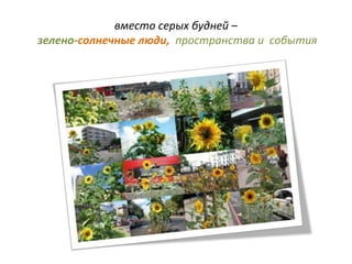 вместо серых будней –
зелено-солнечные люди, пространства и события
 