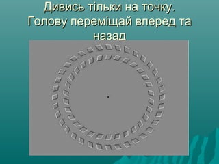 Дивись тільки на точку.Дивись тільки на точку.
Голову переміщай вперед таГолову переміщай вперед та
назадназад
 