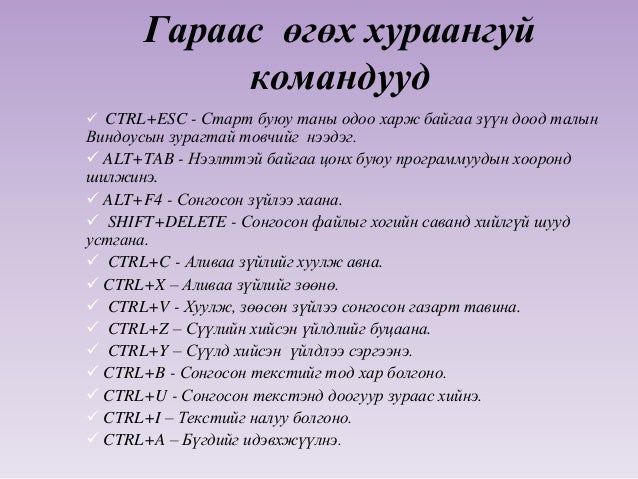 Shortcut товчны хослолууд