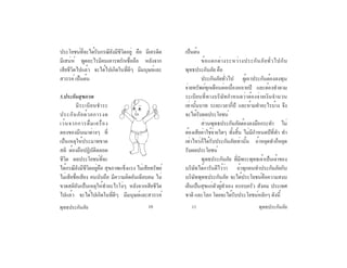 พุทธประกันภัยพุทธประกันภัย 10 11
ประโยชน์ที่จะได้รับกรณียังมีชีวิตอยู่ คือ มีเครดิต
มีเสน่ห์ พูดอะไรมีคนเคารพรักเชื่อถือ หลังจาก
เสียชีวิตไปแล้ว จะได้ไปเกิดในที่ดีๆ มีมนุษย์และ
สวรรค์ เป็นต้น
5.ประกันสุขภาพ
	 มีระเบียบชำ�ระ
ประกันภัยด้วยการงด
เว้นจากการดื่มเครื่อง
ดองของมึนเมาต่างๆ ที่
เป็นเหตุให้ประมาทขาด
สติ ต้องถือปฏิบัติตลอด
ชีวิต ผลประโยชน์ที่จะ
ได้กรณียังมีชีวิตอยู่คือ สุขภาพแข็งแรง ไม่เสียทรัพย์
ไม่เสียชื่อเสียง คนนับถือ มีความคิดอันเฉียบคม ไม่
ขาดสติอันเป็นเหตุให้ทำ�อะไรโง่ๆ หลังจากเสียชีวิต
ไปแล้ว จะได้ไปเกิดในที่ดีๆ มีมนุษย์และสวรรค์
เป็นต้น
	 ข้อแตกต่างระหว่างประกันภัยทั่วไปกับ
พุทธประกันภัย คือ
	 ประกันภัยทั่วไป ผู้เอาประกันต้องลงทุน
จ่ายทรัพย์ทุกเดือนต่อเนื่องหลายปี และต้องทำ�ตาม
ระเบียบที่ทางบริษัทกำ�หนดว่าต้องจ่ายเงินจำ�นวน
เท่านั้นบาท ระยะเวลากี่ปี และห้ามทำ�อะไรบ้าง จึง
จะได้รับผลประโยชน์
	 ส่วนพุทธประกันภัยต้องลงมือกระทำ�  ไม่
ต้องเสียค่าใช้จ่ายใดๆ ทั้งสิ้น ไม่มีกำ�หนดปีที่ทำ� ทำ�
เท่าไหร่ก็ได้รับประกันภัยเท่านั้น ถ้าหยุดทำ�ก็หยุด
รับผลประโยชน์
	 พุทธประกันภัย ที่มีพระพุทธเจ้าเป็นเจ้าของ
บริษัทได้การันตีไว้ว่า ถ้าทุกคนทำ�ประกันภัยกับ
บริษัทพุทธประกันภัย จะได้ประโยชน์คือความสงบ
เย็นเป็นสุขแก่ตัวผู้ทำ�เอง ครอบครัว สังคม ประเทศ
ชาติ และโลก โดยจะได้รับประโยชน์หลักๆ ดังนี้
 