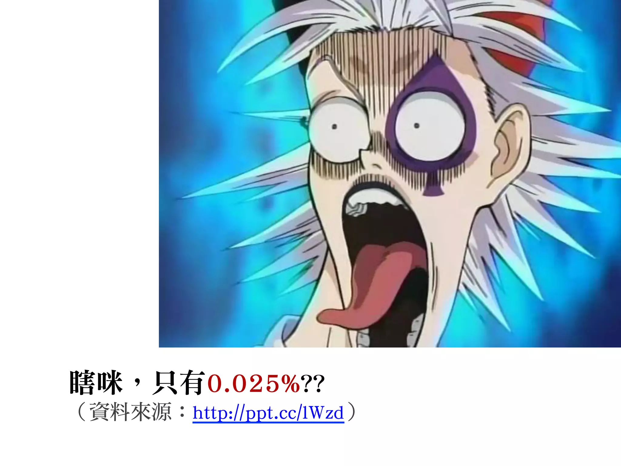  
	
  
	
  
	
  	
  	
  	
  	
  	
  	
  	
  	
  	
  	
  	
  	
  	
  	
  	
  	
  	
  	
  	
  	
  	
  	
  	
  	
  	
  	
  	
  	
  	
  	
  	
  	
  	
  	
  	
  	
  	
  	
  	
  	
  	
  	
  	
  	
  	
  	
  	
  	
  	
  	
  	
  	
  	
  	
  	
  	
  	
  	
  	
  	
  	
  	
  	
  	
  
	
  
	
  
	
  
瞎咪，只有0.025%??
（資料來源：http://ppt.cc/lWzd）
 