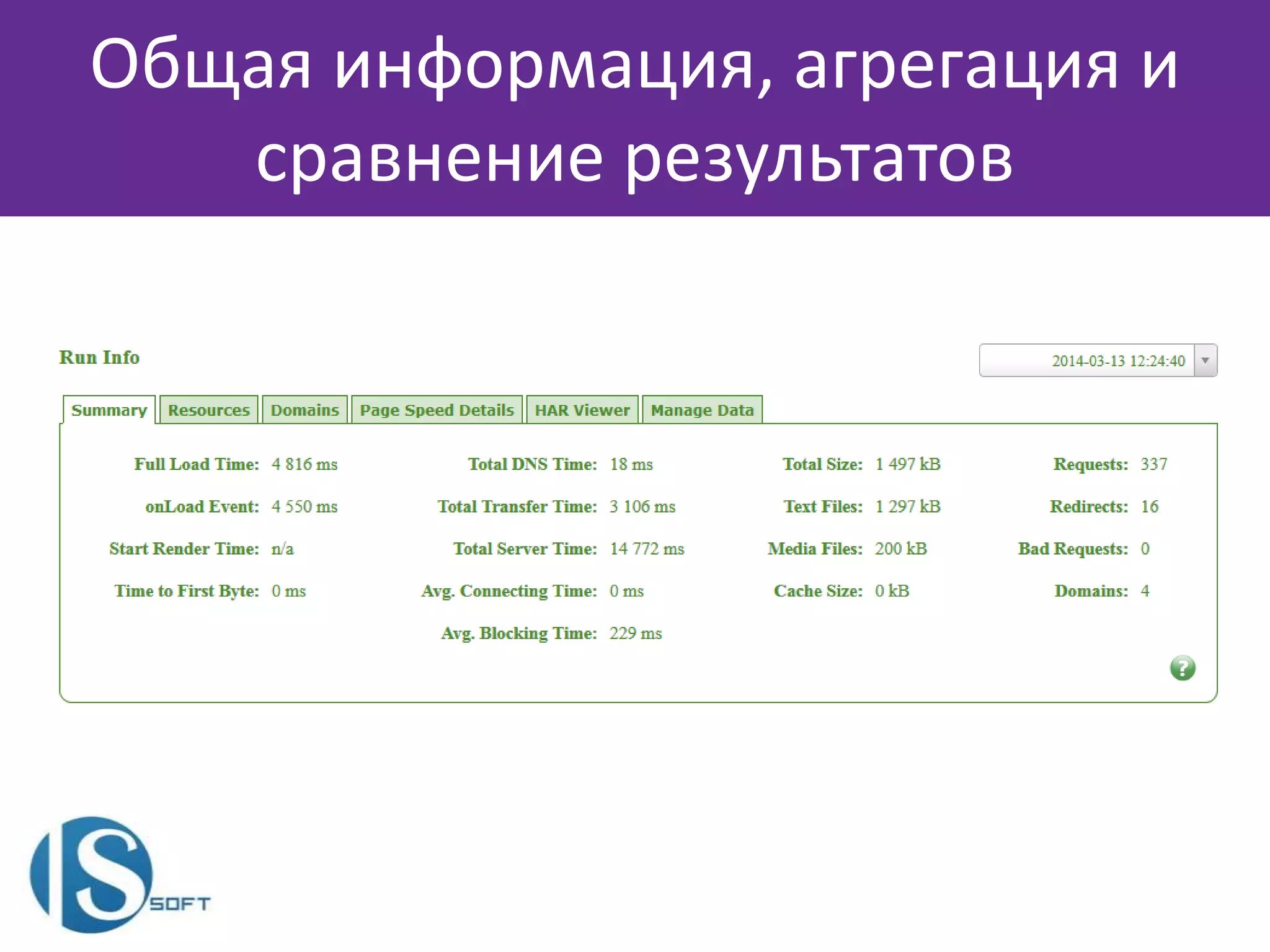 Общая информация, агрегация и
сравнение результатов
 