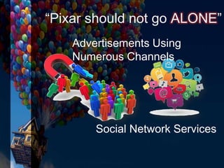 “Pixar should not go ALONE”
Advertisements Using
Numerous Channels
Social Network Services
 