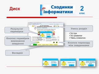 2
клас
Кнопки переходу
між завданнями
Увесь розділ
Кнопка перевірки
виконання
завдання
Результат
перевірки
Вкладки
Диск
Усі ігри
Усі цікавинки
Увесь словничок
Вкладки
 