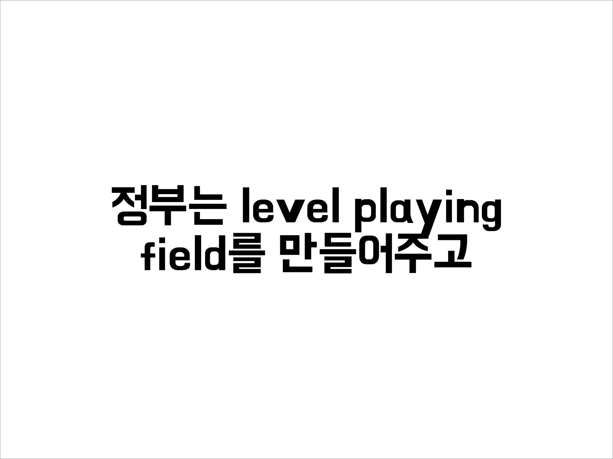 정부는 level playing
field를 만들어주고
 