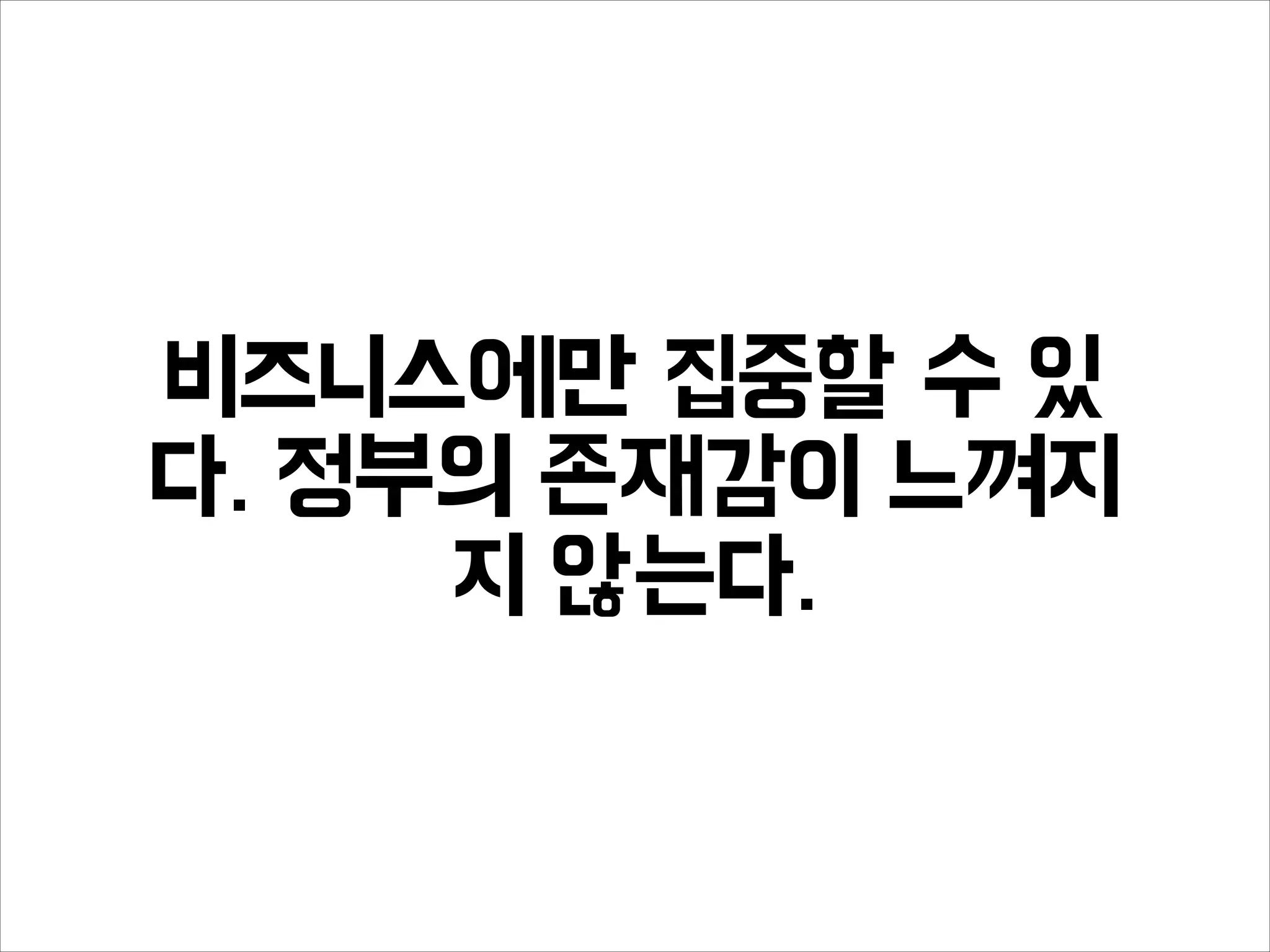 비즈니스에만 집중할 수 있
다. 정부의 존재감이 느껴지
지 않는다.
 