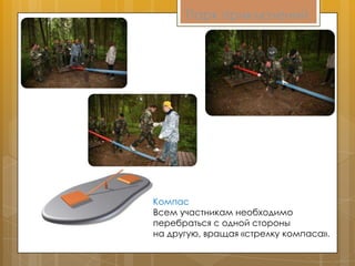 Парк приключений
Компас
Всем участникам необходимо
перебраться с одной стороны
на другую, вращая «стрелку компаса».
 