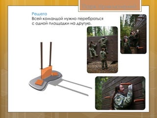 Парк приключений
Решето
Всей командой нужно перебраться
с одной площадки на другую.
 
