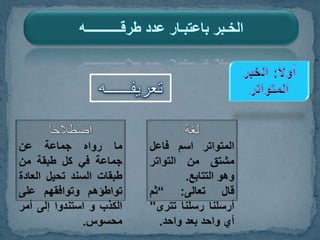 الخبر باعتبار عدد طرقه + الصحيح والحسن