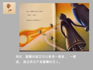 現在，羅蘭和莫亞可以看得一樣高 、 一樣
遠。 莫亞再也不是羅蘭的巨人。
 