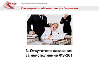 Научно-Производственное Объединение КАРАТ
Очевидные проблемы энергосбережения
3. Отсутствие наказания
за неисполнение ФЗ-261
 
