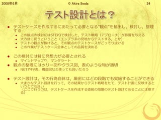 ƥOӋȤϣ
? ƥȥ`ɤˤäƱҪȤʤ롱Q㡱ӑ

? QΗӑˤSTEP3Ǘӑƥȑԣץ`Ӱ푤뤨
? ᘤˏȤȣץϵҊؤƥȤ룬Ȥ
? ƥȤQ㤬iȣQΥƥȥ`äi
? Iƥȥ`ȫȤƤƷ|Q
? Ηӑˤؤ˰kҪȤ
? ޥɥޥåפ䣬ޥ`
? Qˤϥĥ`䥯饹Τ褦郎m
? NGTFVʤʹäƤ
? ƥOӋϣОϣܤˤϤɤζAǤgʩ뤳ȤǤ
? ޤʥƥOӋФäƣνYƥȑԤ򤿤ƣƥӋ˷ӳ
ȤǤ
ФΤϣƥȥ`ɤֱǰζAΥƥOӋǤ뤳Ȥע⤹
룩
20086 ? Akira Ikeda 24
 