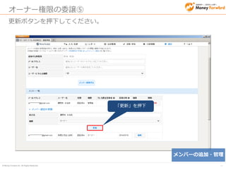 © Money Forward Inc. All Rights Reserved 
41 
オーナー権限の委譲⑥ 
顧問先がオーナーへ 
メンバーの追加・管理 
これで、顧問先がオーナーとなり権限委譲が完了しました。  