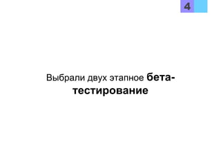 Выбрали двух этапное бета-
тестирование
 