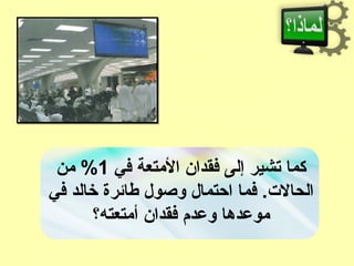 ‫في‬ ‫المتعة‬ ‫فقدا:ن‬ ‫إلى‬ ‫تشير‬ ‫كما‬1‫من‬ %
‫في‬ ‫خالد‬ ‫طائرة‬ ‫وصول‬ ‫احتمال‬ ‫فما‬ .‫الحال ت‬
‫أمتعته؟‬ ‫فقدا:ن‬ ‫وعدم‬ ‫موعدها‬
 