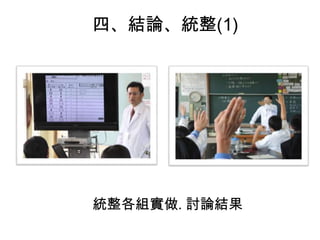 統整各組實做. 討論結果
四、結論、統整(1)
 