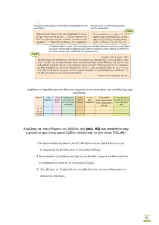 51
Διαβάστε τα παραθέματα που δίνονται παραπάνω και απαντήστε στο τετράδιό σας στις
ερωτήσεις:
Διαβάστε τα παραθέματα του βιβλίου σας (σελ. 92) και απαντήστε στις
παρακάτω ερωτήσεις αφού λάβετε υπόψη σας τα όσα έχετε διδαχθεί:
 
