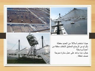 ‫ﻤﻐﻁﺎﺓ‬ ‫ﺍﻟﺤﺩﻴﺩ‬ ‫ﻤﻥ‬ ‫ﺃﺴﻼﻜﺎﹰ‬ ‫ﺍﺴﺘﺨﺩﻡ‬ ‫ﺤﻴﺙ‬
‫ﻤﻥ‬ ‫ﻤﻌﻠﻘﺔ‬ ‫ﺍﻟﺸﻔﺎﻑ‬ ‫ﺍﻟﻤﻌﺸﻕ‬ ‫ﺍﻟﺯﺠﺎﺝ‬ ‫ﻤﻥ‬ ‫ﺒﺄﻟﻭﺍﺡ‬
‫ﺒﻭﺍﺴﻁﺔ‬ ‫ﺃﻋﻤﺩﺓ‬
‫ﺤﺒﺎ‬،‫ل‬‫ﻋﻤ‬ ‫ﻋﻠﻰ‬ ‫ﺴﺎﻋﺩ‬ ‫ﻤﻤﺎ‬‫ل‬‫ﻤﻤﻭﺠﺔ‬ ‫ﺴﺘﺎﺭﺓ‬
‫ﺸﻔﺎﻓﺔ‬ ‫ﻨﺼﻑ‬.
 