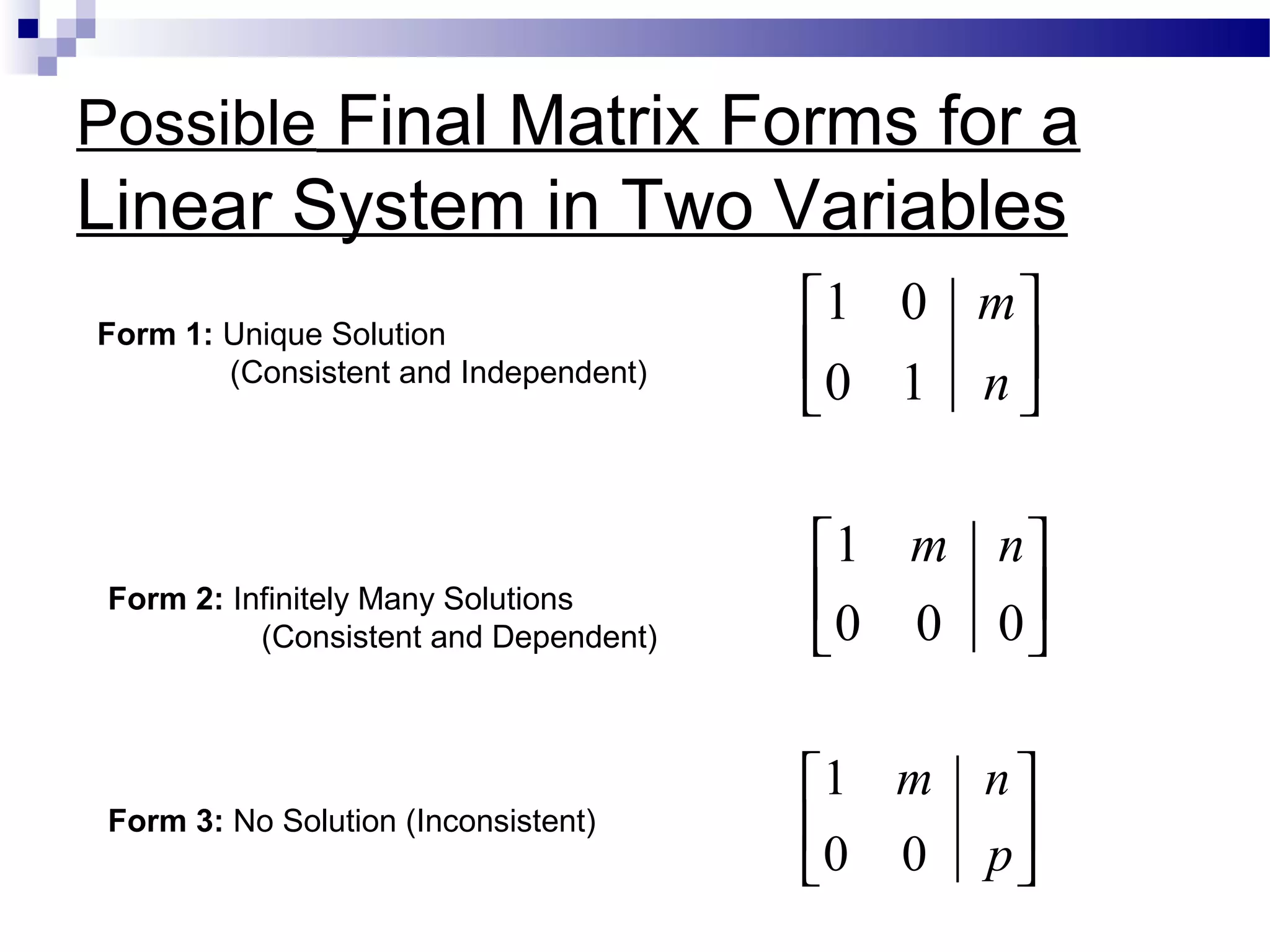 systems of linear equations & matrices | PPT