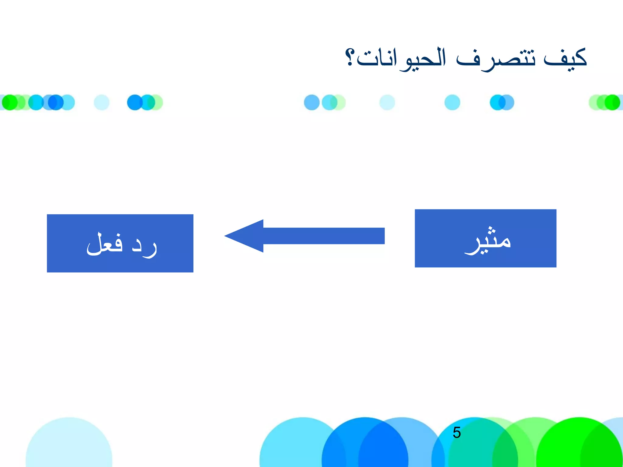 5
‫الحيوانات؟‬ ‫تتصرف‬ ‫كيف‬
‫مثير‬‫فعل‬ ‫رد‬
 