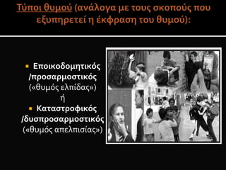  Εποικοδομητικός
/προσαρμοστικός
(«θυμός ελπίδας»)
ή
 Καταστροφικός
/δυσπροσαρμοστικός
(«θυμός απελπισίας»)
 