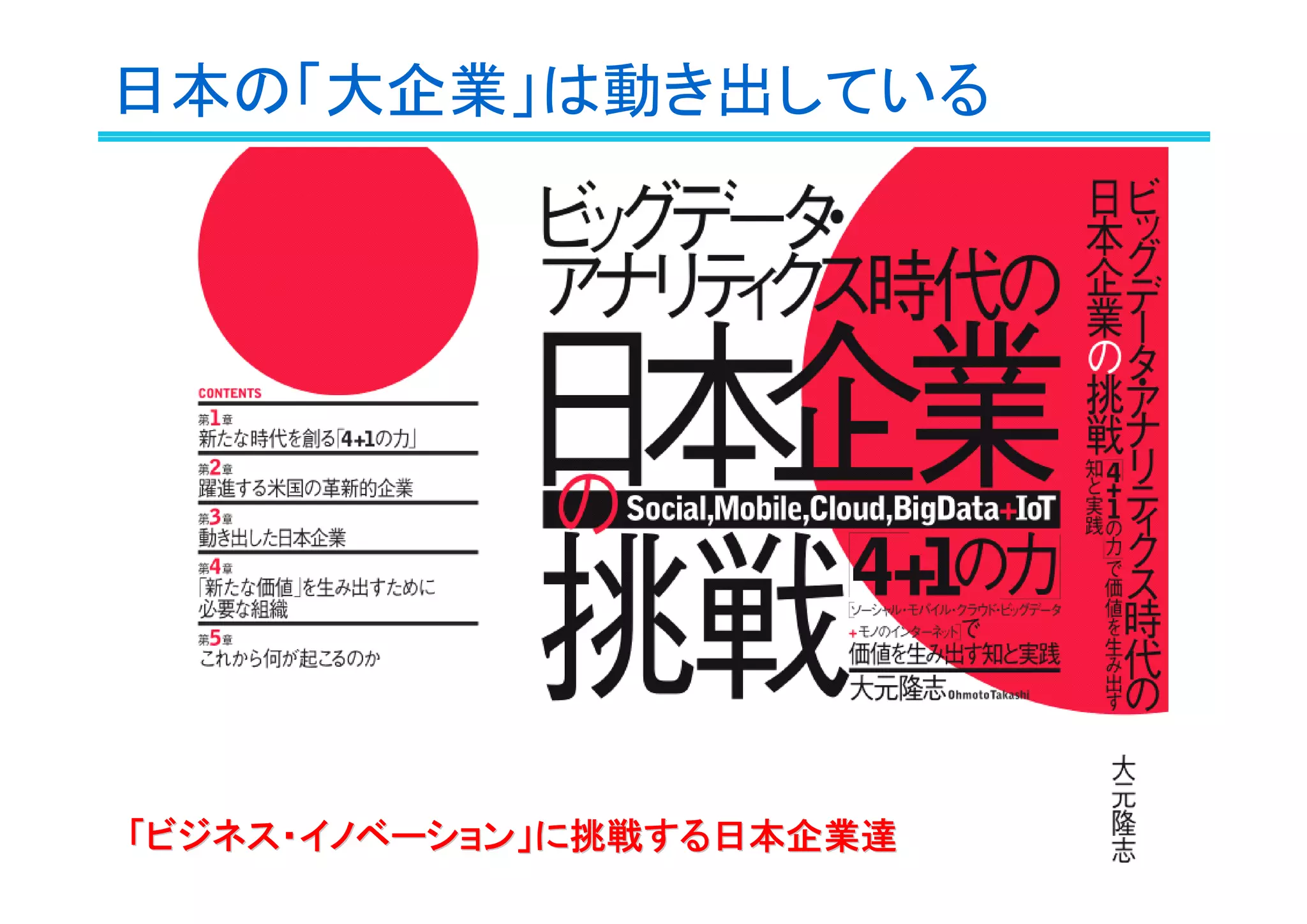 日本の「大企業」は動き出している
「ビジネス・イノベーション」に挑戦する日本企業達「ビジネス・イノベーション」に挑戦する日本企業達
 