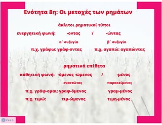N. Γλώσσα Β΄ γυμνασίου, μορφοσυντακτικά φαινόμενα