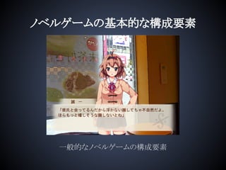 ノベルゲームの基本的な構成要素
一般的なノベルゲームの構成要素
 