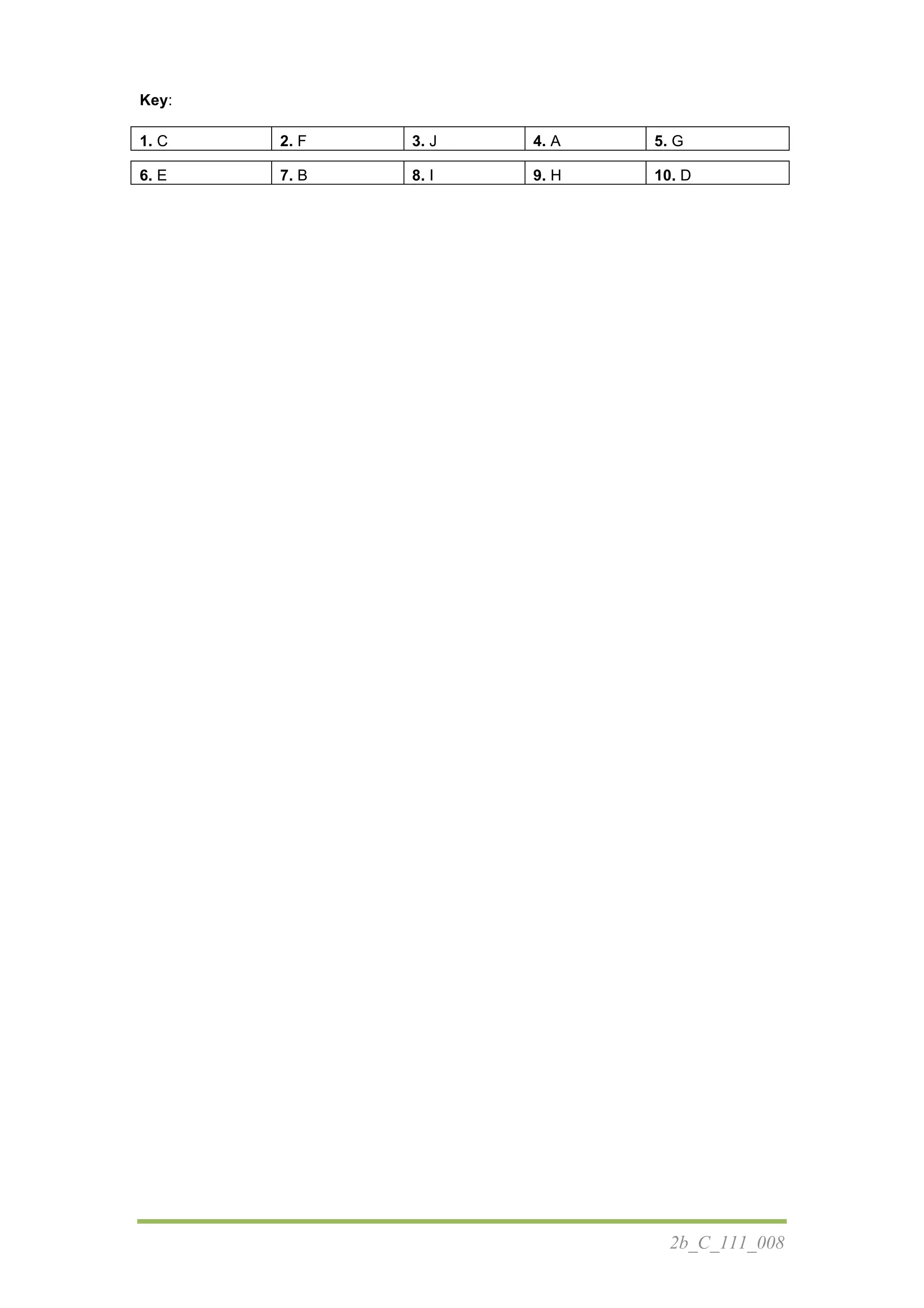 2b_C_111_008
Key:
1. C 2. F 3. J 4. A 5. G
6. E 7. B 8. I 9. H 10. D
	
  
	
  
 