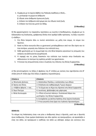 Τράπεζα Θεμάτων: Θρησκευτικά