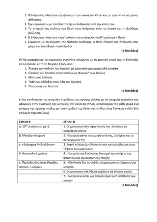 Τράπεζα Θεμάτων: Θρησκευτικά