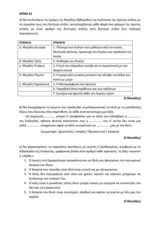 Τράπεζα Θεμάτων: Θρησκευτικά