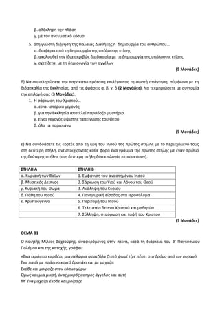 Τράπεζα Θεμάτων: Θρησκευτικά
