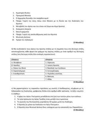 Τράπεζα Θεμάτων: Θρησκευτικά