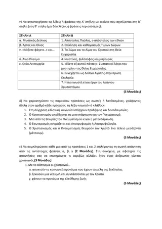 Τράπεζα Θεμάτων: Θρησκευτικά