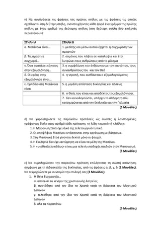 Τράπεζα Θεμάτων: Θρησκευτικά