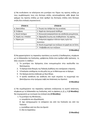 Τράπεζα Θεμάτων: Θρησκευτικά