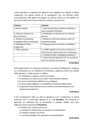 Τράπεζα Θεμάτων: Θρησκευτικά