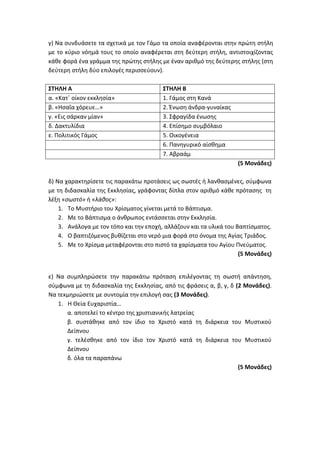 Τράπεζα Θεμάτων: Θρησκευτικά