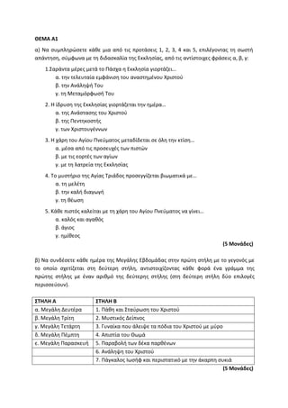 Τράπεζα Θεμάτων: Θρησκευτικά