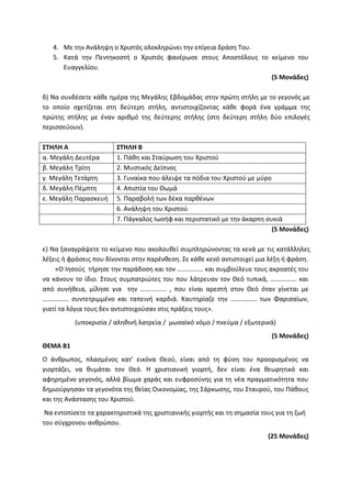 Τράπεζα Θεμάτων: Θρησκευτικά